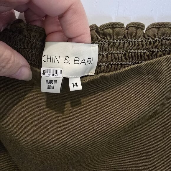 Sachin & Babi Olive Green Laura Dress Size 14 With Ruffled Eyelet Hem Made In In - Picture 5 of 16